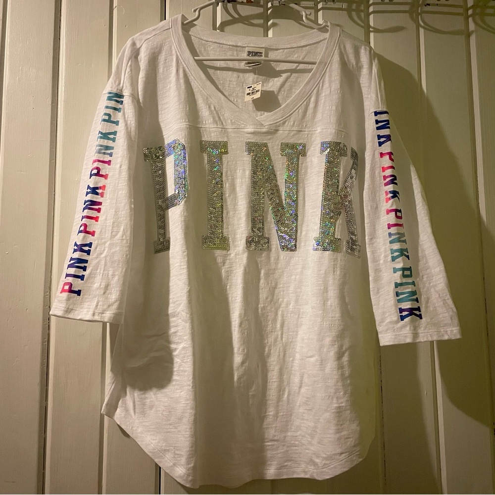 VS. PINK iridescent bling tee-large NWT